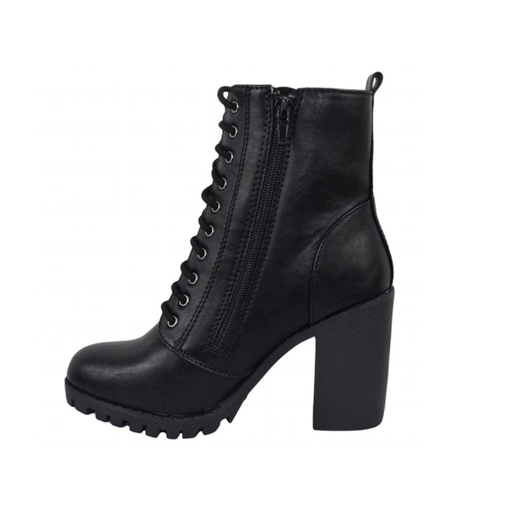 Soda Lace Up Heeled Combat Boots - Picture 2 of 5